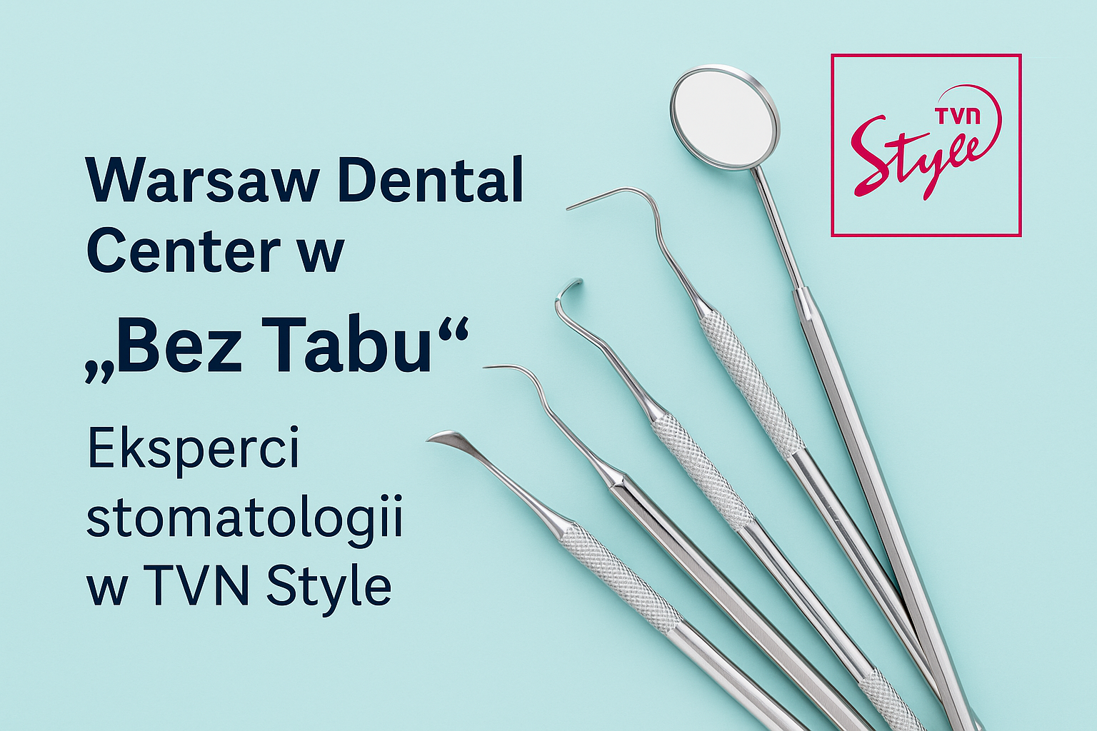 A modern promotional graphic for Warsaw Dental Center – a symbol of professional dental care in Poland.
