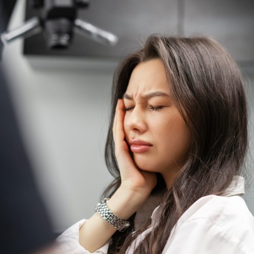 Dentistry patient with toothache at doctor